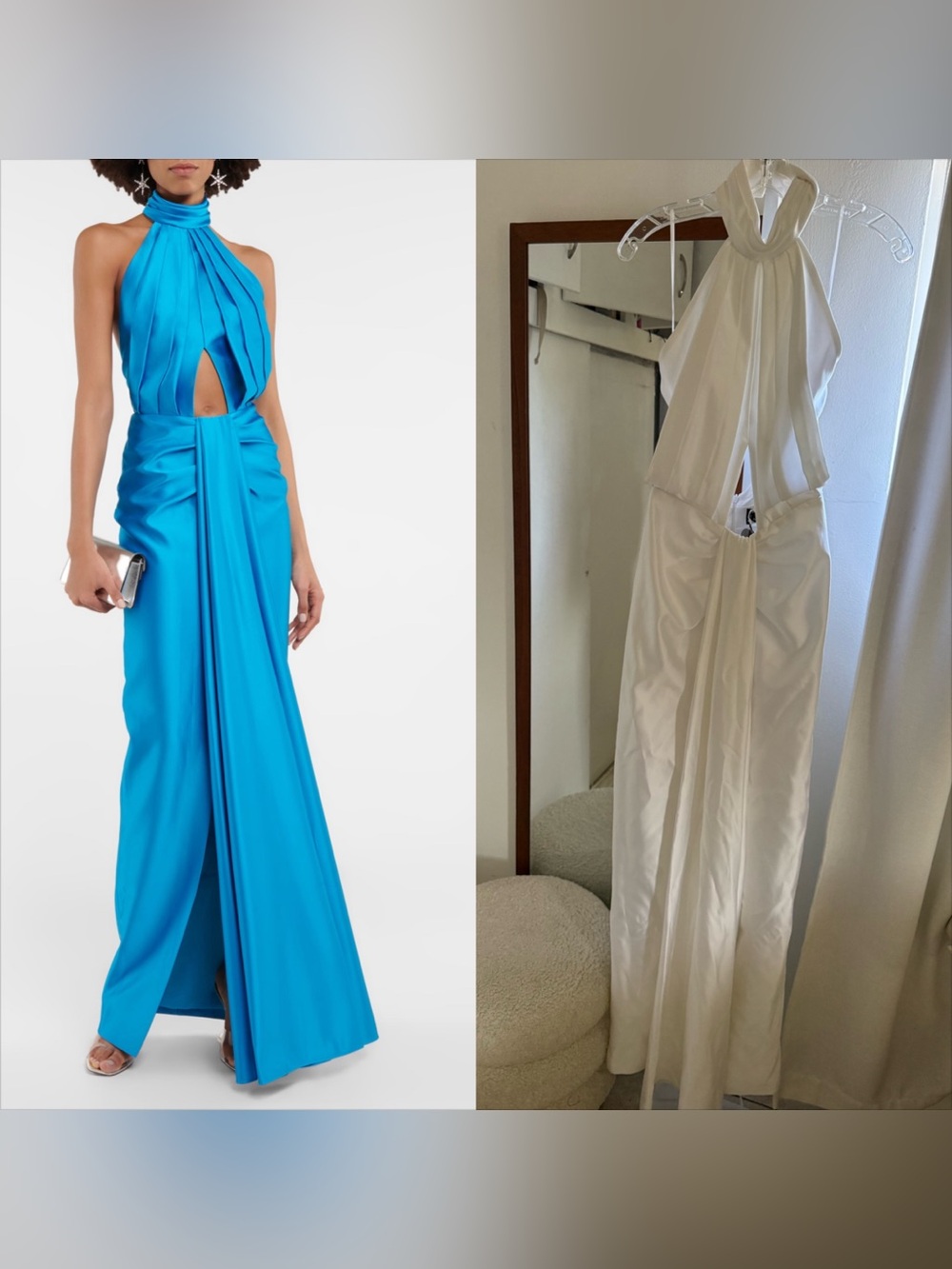 Rasario cutout halterneck drapped satin maxi dress white bridal gown